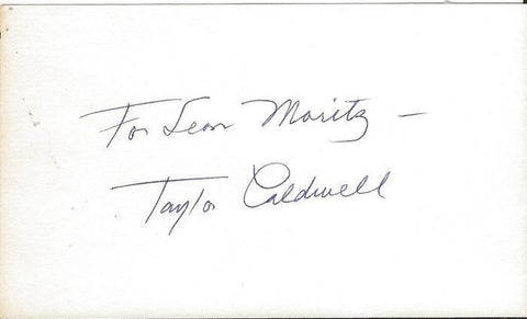 Taylor Caldwell Signed 3x5 Index Card author