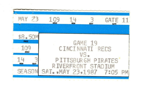 May 23 1987 Pittsburgh Pirates @ Cincinnati Reds Ticket Barry Bonds Larkin HR