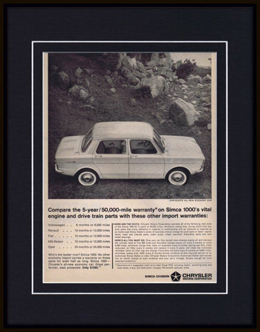 1964 Chrylser Simca 1000 Framed 11x14 ORIGINAL Vintage Advertisement 