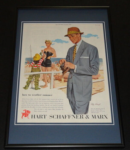 1953 Hart Schaffner Marx Framed ORIGINAL 12x18 Vintage Advertisement Display