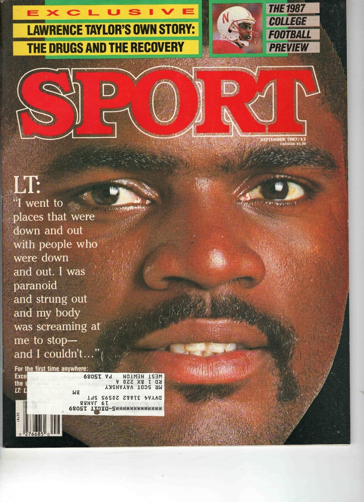 Sep 1987 Sport Magazine Lawrence Taylor Giants