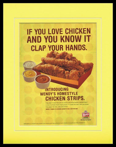 2003 Wendy's Chicken Strips Framed 11x14 ORIGINAL Vintage Advertisement