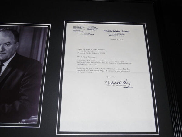 Hubert Humphrey Signed Framed 16x20 1976 Letter & Photo Display 