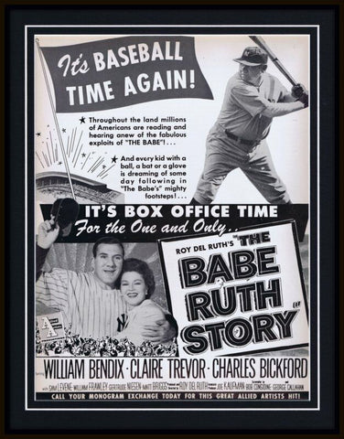 ORIGINAL Vintage 1949 Babe Ruth Story 11x14 Framed Advertisement William Bendix