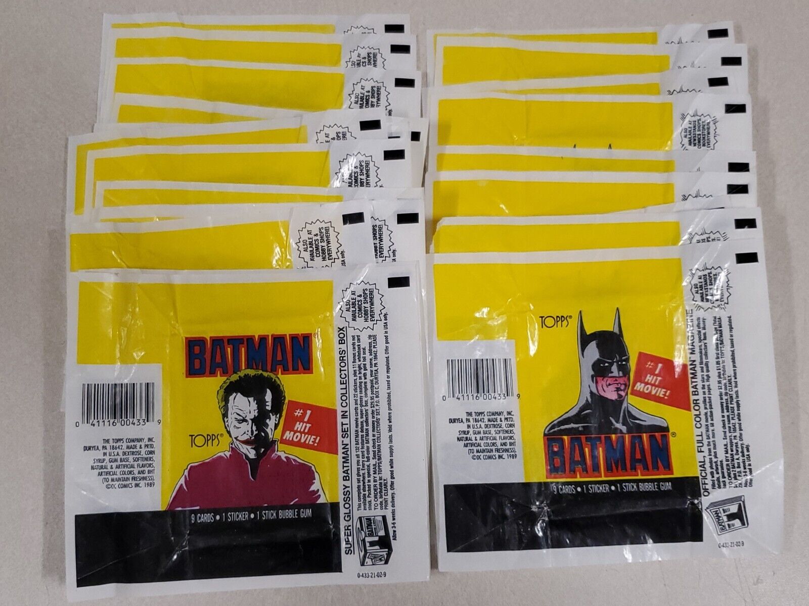 VINTAGE 1989 Topps Batman Wrapper Lot of 29 Keaton Nicholson Joker