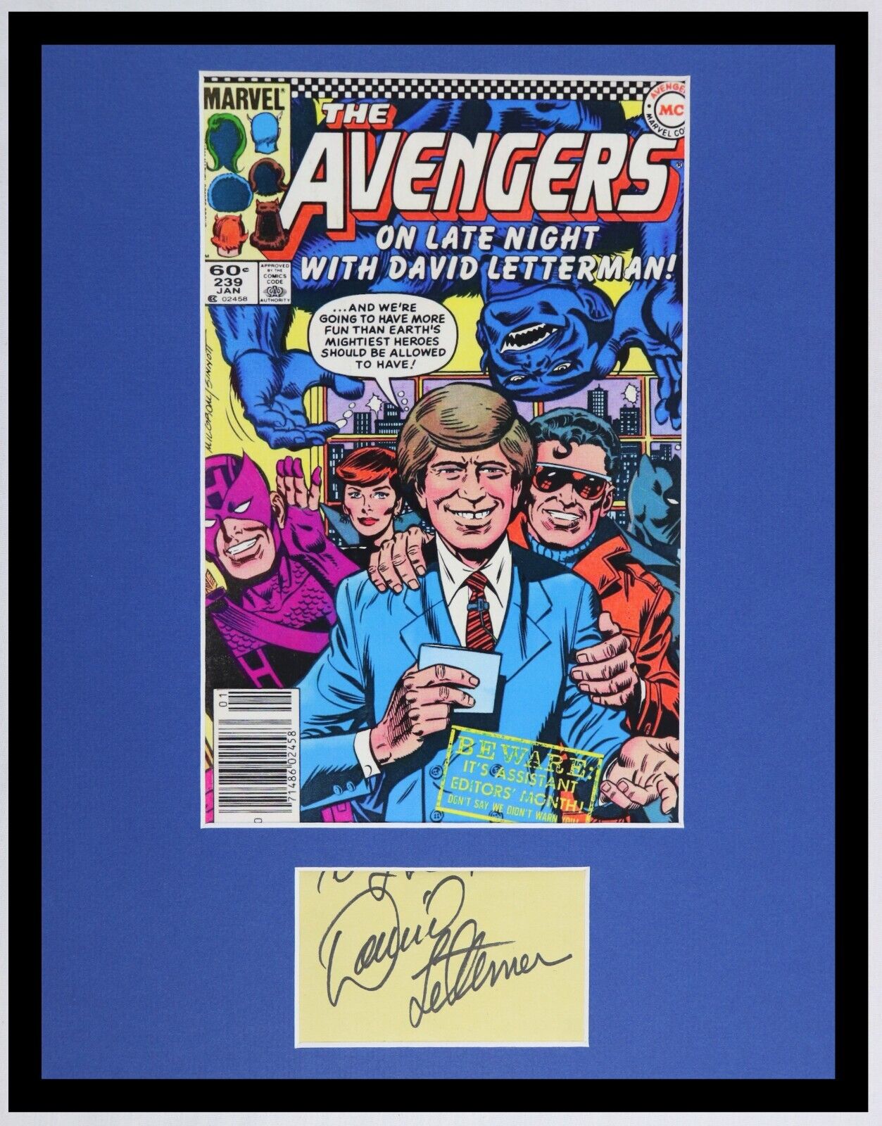 David Letterman Signed Framed 11x14 Photo Display AW w/ Avengers