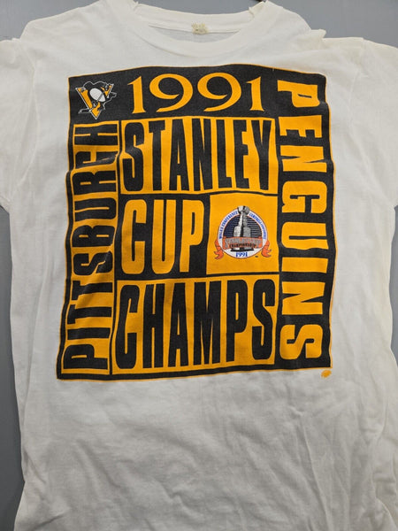 VINTAGE 1991 Pittsburgh Penguins Stanley Cup Champs White T-shirt XL