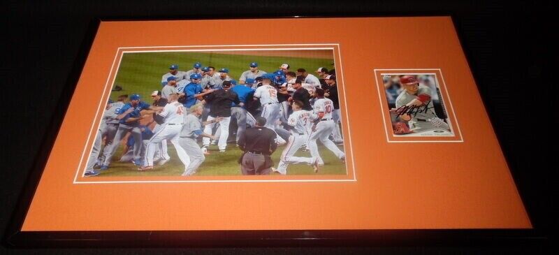 Mark Trumbo Signed Framed 11x17 Fight Photo Display Orioles