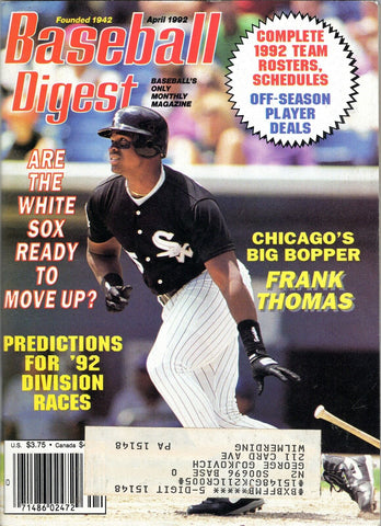 VINTAGE Apr 1992 Baseball Digest Magazine Frank Thomas White Sox