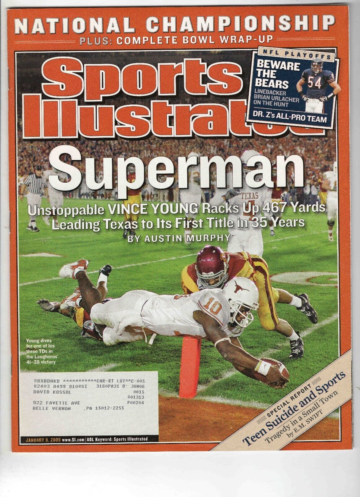 Jan 9 2006 Sports Illustrated Magazine Vince Young Texas Champs