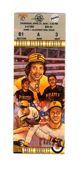 Apr 27 2000 San Diego Padres @ Pittsburgh Pirates Ticket John Vander Wal GS