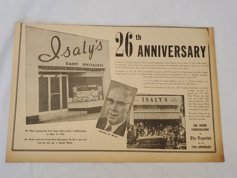 VINTAGE 1958 Isaly's Dairy 26th Anniversary Newspaper Advertisement