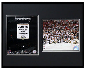 2009 Pittsburgh Penguins Stanley Cup Framed 16x20 Photo Collage Banner Raising