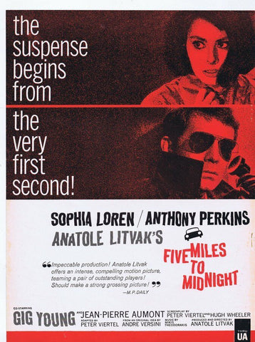 Five Miles to Midnight ORIGINAL Vintage 1963 9x12 Industry Ad Sophia Loren