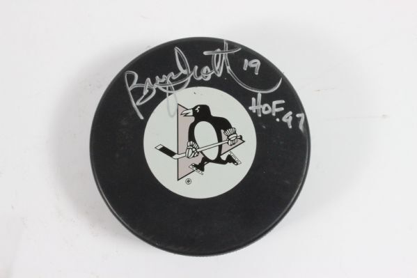 Bryan Trottier Signed Penguins NHL Puck JSA HOF 97 Inscription