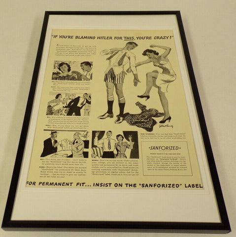 1942 Sanforized WWII Era Framed 11x17 ORIGINAL Vintage Advertising Poster