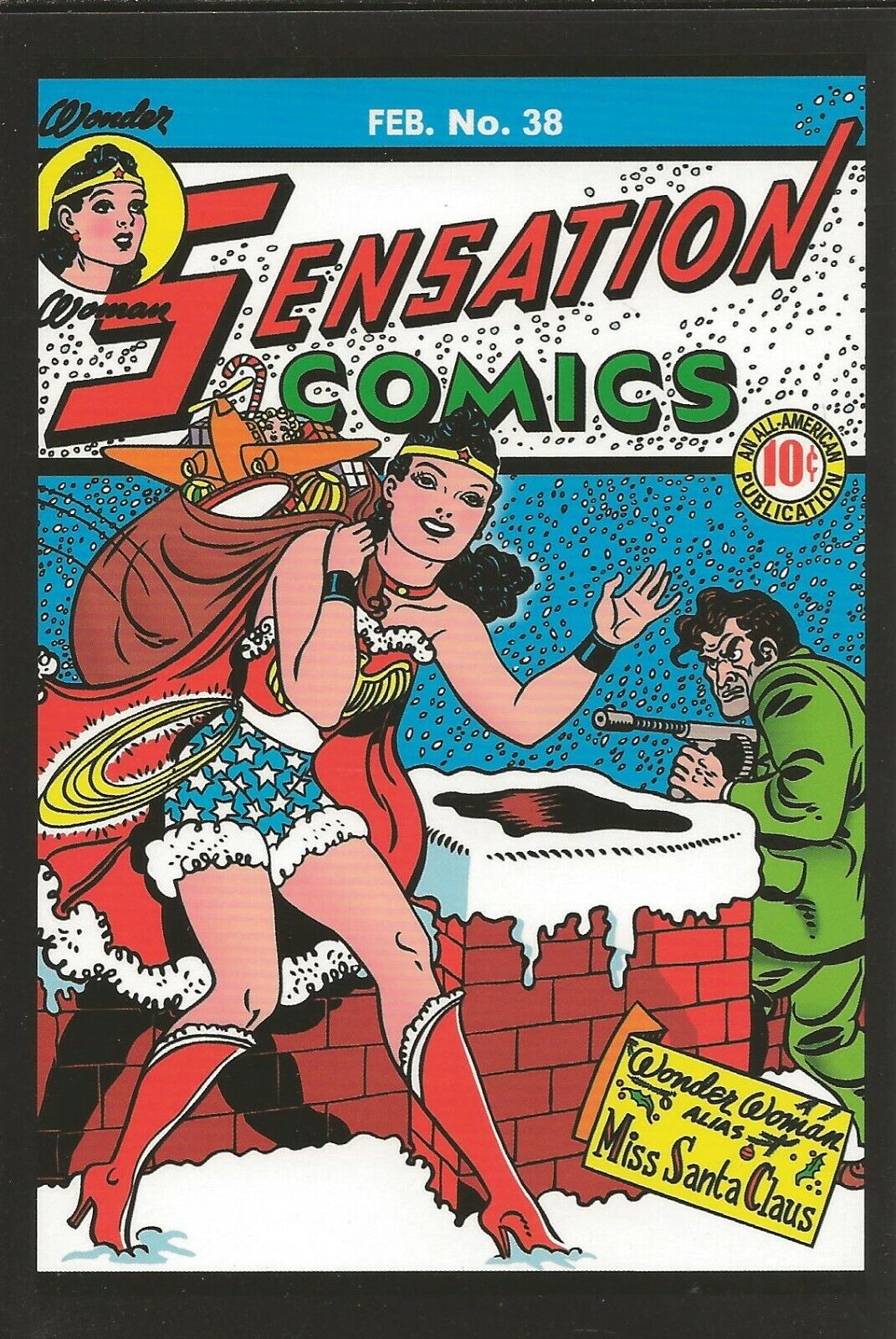 Sensation Comics #38 1945 4x5" Cover Postcard 2010 DC Comics Wonder Woman Santa