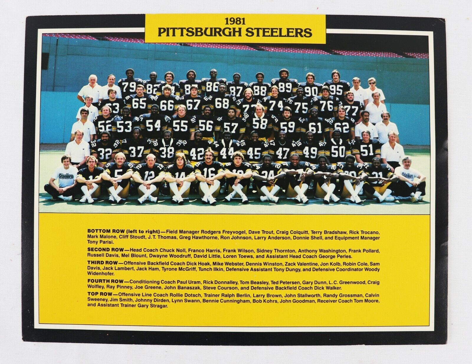 VINTAGE 1981 Pittsburgh Steelers Team Photo 8.5x11" Bradshaw Harris Lambert Noll