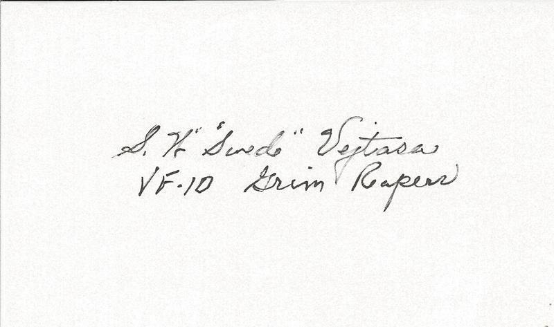 Stanley Swede Vejtasa Signed 3x5 Index Card WWII Ace Grim Reapers US Navy B