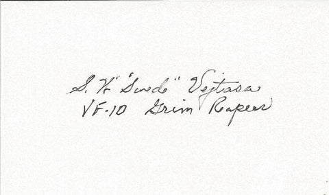 Stanley Swede Vejtasa Signed 3x5 Index Card WWII Ace Grim Reapers US Navy B