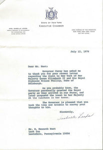 Isabelle Leeds Signed 1976 Letter New York Governor Carey Special Assistant