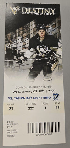 Jan 5 2011 Lightning @ Pittsburgh Penguins Ticket Chris Kunitz Hat Trick