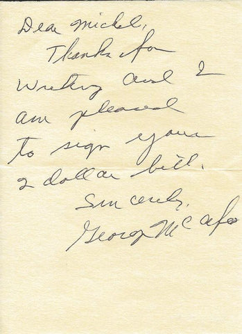 George McAfee Signed Vintage Handwritten Note Chicago Bears Duke