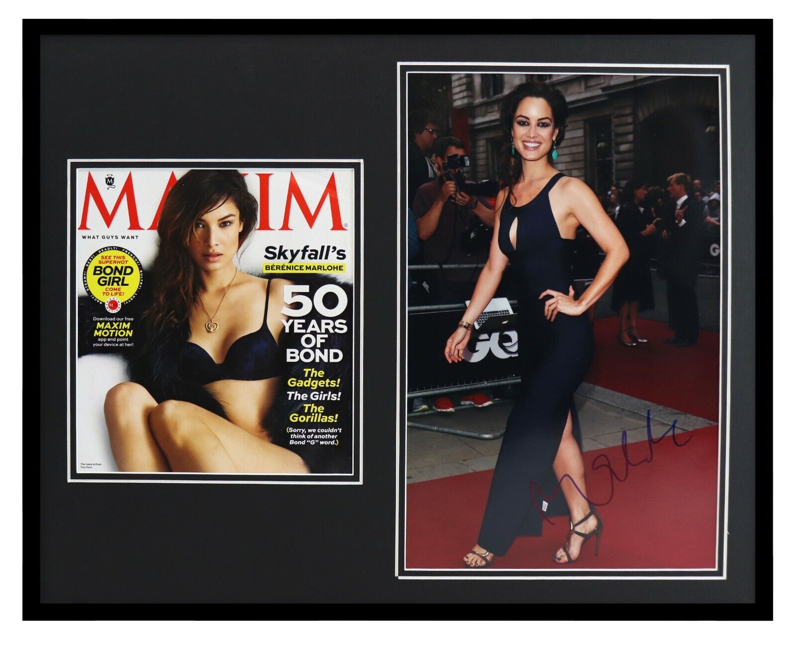 Berenice Marlohe Signed Framed 2012 Maxim Cover & Photo Set Skyfall James Bond 