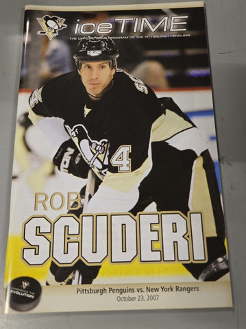 Oct 23 2007 Rangers @ Penguins Program Rob Scuderi Marc Andre Fleury Shutout