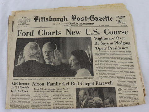 VINTAGE Aug 10 1974 Pittsburgh Post Gazette Newspaper Gerald Ford President