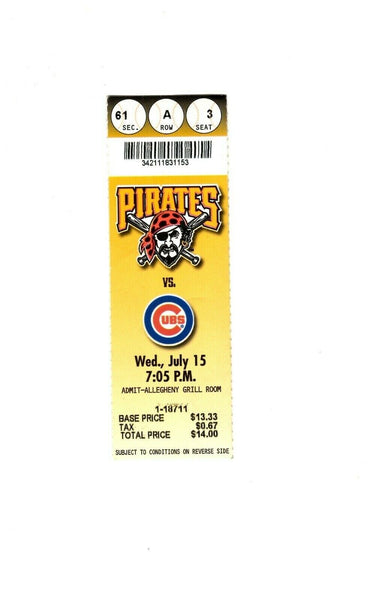 July 15 1998 Chicago Cubs @ Pittsburgh Pirates Ticket Sammy Sosa 0-4 3 K