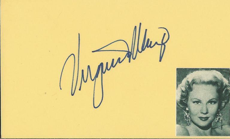 Virginia Mayo Signed Vintage 3x5 Index Card JSA White Heat