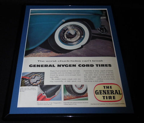 1955 The General Tubeless Tire Framed 11x14 ORIGINAL Vintage Advertisement