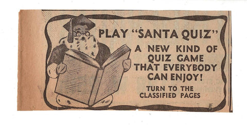 VINTAGE 1941 Santa Claus Quiz Christmas Newspaper Advertisement