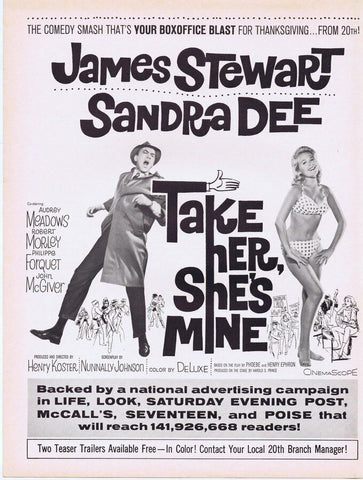 Take Her She's Mine ORIGINAL Vintage 9x12 Industry Ad Sandra Dee James Stewart