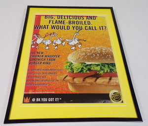 2002 Burger King Chicken Whopper Framed 11x14 ORIGINAL Advertisement