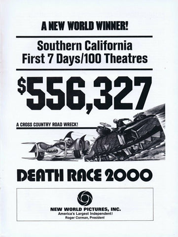 Death Race 2000 1975 ORIGINAL Vintage 9x12 Industry Ad Roger Corman