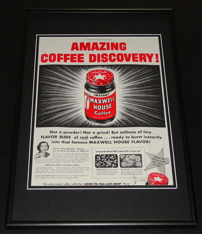 1953 Maxwell House Coffee Framed ORIGINAL 12x18 Vintage Advertisement Display