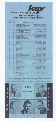 ORIGINAL Vintage KQV Pittsburgh November 8 1966 Music Survey Beach Boys #1