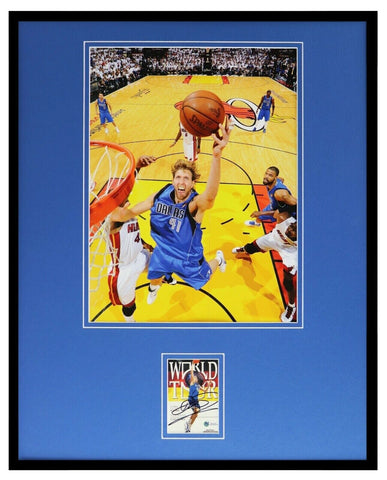 Dirk Nowitzki Signed Framed 16x20 Photo Display Dallas Mavericks 