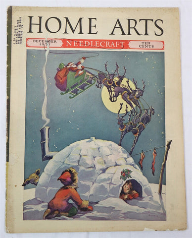 ORIGINAL Vintage Dec 1937 Home Arts Needlecraft Magazine Santa Claus Christmas