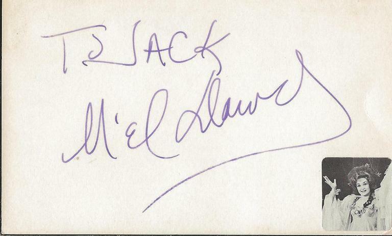 M'el Dowd Signed Vintage 3x5 Index Card JSA Camelot