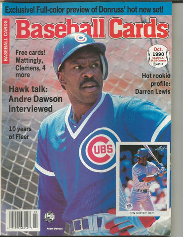 ORIGINAL Vintage Oct 1990 Baseball Cards Magazine w/ Cards Andre Dawson