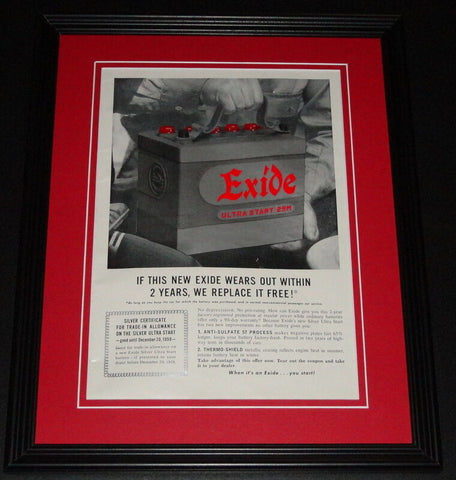 1959 Exide Ultra Start 11x14 Framed ORIGINAL Vintage Advertisement