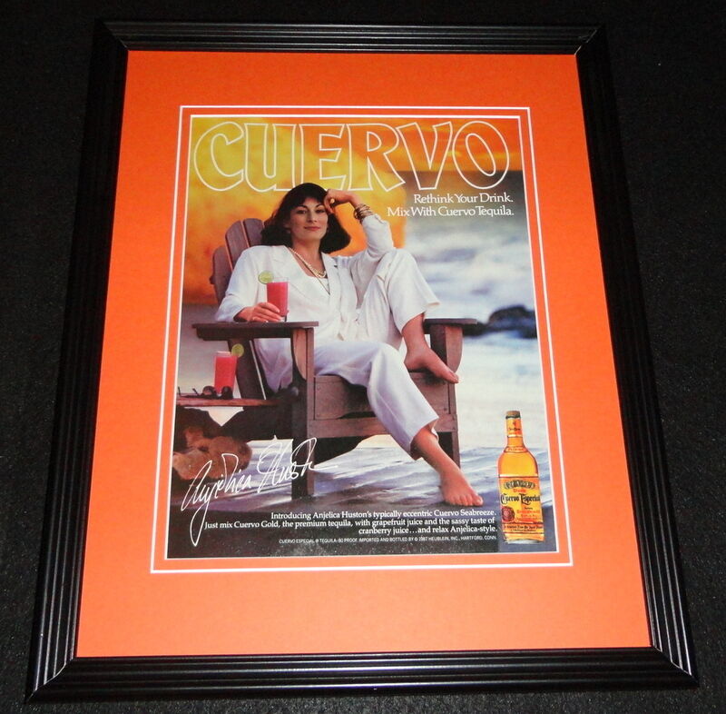 Anjelica Huston Facsimile Signed Framed 1987 Cuervo Tequila Advertising Display