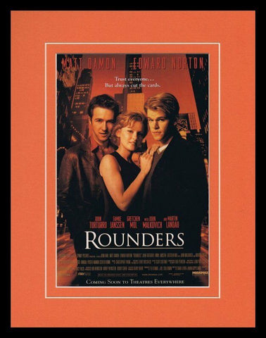 Rounders 1998 Matt Damon Framed 11x14 ORIGINAL Vintage Advertisement