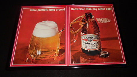 1968 Budweiser Beer / Pretzels 12x18 Framed ORIGINAL Advertising Display