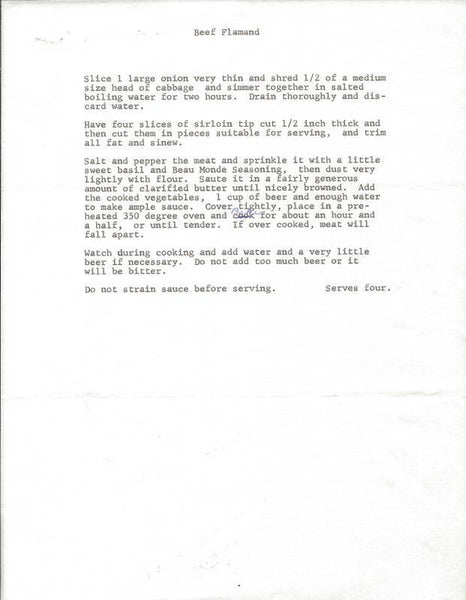 Robert Carson Signed 1967 Typed Letter & Beef Recipe