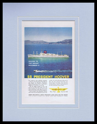 1959 American President SS Hoover Framed 11x14 ORIGINAL Vintage Advertisement