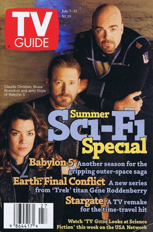 ORIGINAL Vintage July 5 1997 TV Guide No Label Babylon 5 Cast Claudia Christian